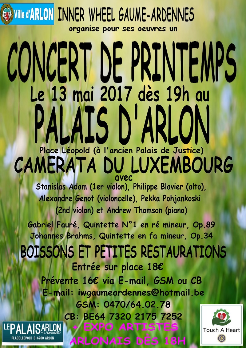 Le club Inner Wheel Gaume-Ardenne organise un concert de printemps au palais d’Arlon